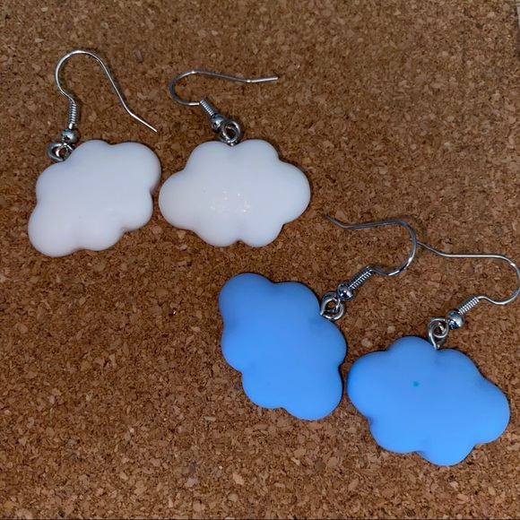 White/Blue 1pair Cloud Drop Earrings - Picture 1 of 8